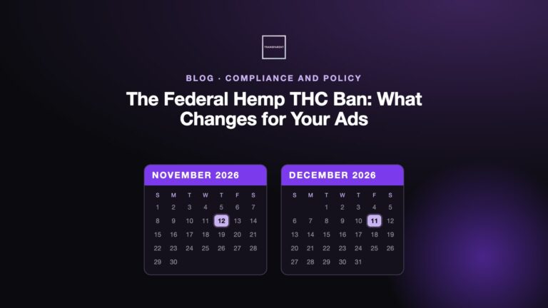 Calendar marking the two hemp THC ban dates, November 12 and December 11, 2026