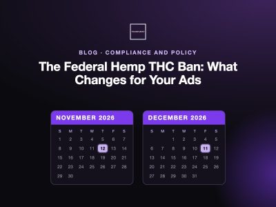 Calendar marking the two hemp THC ban dates, November 12 and December 11, 2026